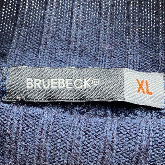 Bruebeck Dark Blue Rib Knit Fleece Sleeves Pullover Mock Turtleneck Sweater - Picture 3 of 11